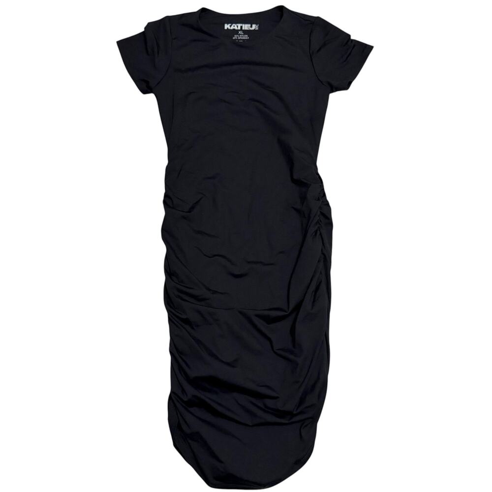 Katie J NYC Riley Ruched T-Shirt Dress Short Sleeve Tee Black Tween Teen Size XL